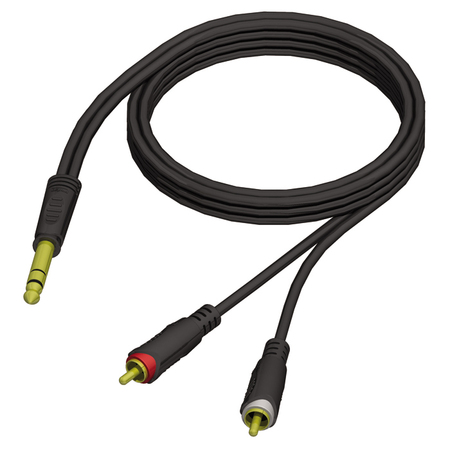 Image principale du produit Cordon adaptateur 2 RCA Cinch males vers 1Jack male 6.35 stéréo 1m50