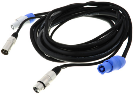 Image principale du produit cable d'alimentation et audio Powercon bleu vers Powercon grise + XLR mf 10m