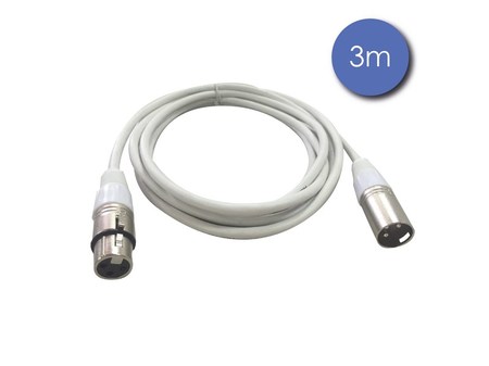 Image principale du produit Câble XLR mâle vers XLR femelle 3 broches 3m blanc