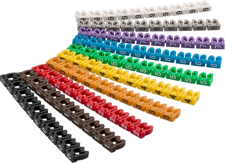 Image principale du produit Jeu de 100 clips de repérage de câbles diamètre 6mm numéro de 0 à 9 avec code couleur