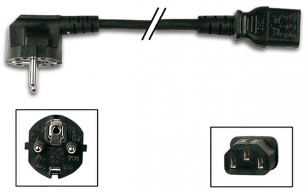 Image principale du produit Cordon avec prise secteur et prise NF IEC (90°) noir+ terre - 1.5m