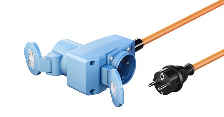 Image principale du produit Cordon adaptateur caravane fiche mâle PC16 vers P17 femelle + reprise PC16 shucko 1,5m