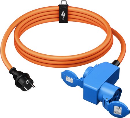 Image secondaire du produit Cordon adaptateur caravane fiche mâle PC16 vers P17 femelle + reprise PC16 shucko 1,5m