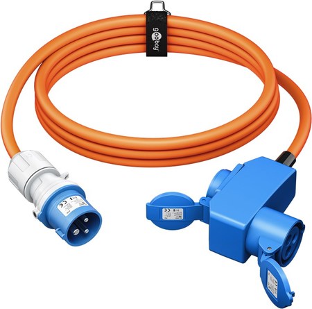 Image secondaire du produit Cordon adaptateur caravane fiche mâle P17 vers P17 femelle + reprise PC16 shucko 1,5m