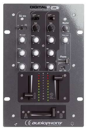 Image principale du produit Table de mixage Audiophony Digital 2 avec talkover Micro et 2 entrées phono/line et USB