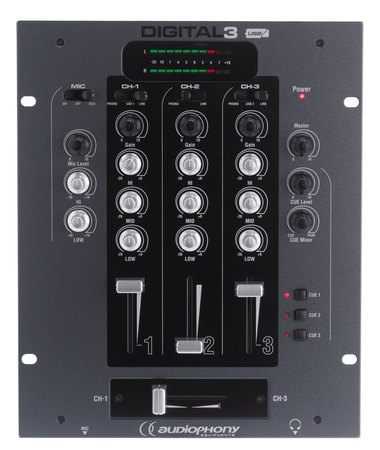 Image principale du produit Table de mixage Audiophony Digital 3 avec talkover Micro et 3 entrées phono/line et 2 USB