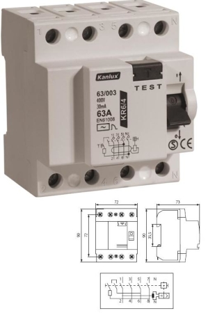 Image principale du produit Disjoncteur Différentiel 30mA coupure 63A Triphasé