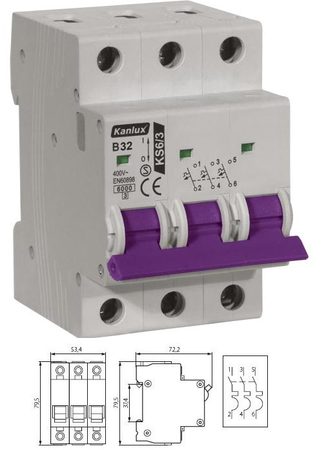Image principale du produit Disjoncteur triphasé 32A courbe B