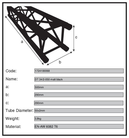 Image secondaire du produit Structure alu carrée 290mm Duratruss DT-34 50cm noire matt