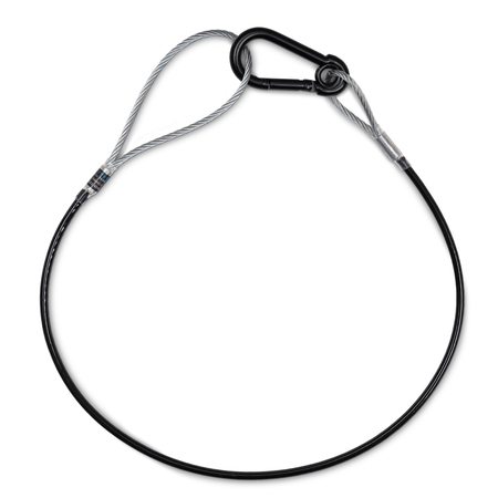 Image principale du produit Elingue de sécurité pour projecteur câble 2mm longueur 65cm CMU 40kg grande boucle