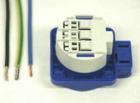 Image secondaire du produit Embase encastrable femelle secteur 230V 16A Bleue avec volet IP54 connexions automatiques