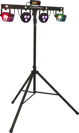 Image principale du produit FLORIDABAR-II Algam Lighting – Set de projecteurs led PAR + Derby + Strobe + laser avec stand et housse