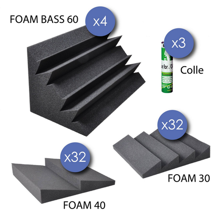 Image secondaire du produit Kit de 69 mousses acoustiques pour fréquences basse, médium et aigu