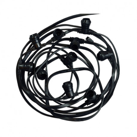 Image principale du produit Guirlande guinguette E27 10m 10 douilles noires pour ampoules E27 non fournies