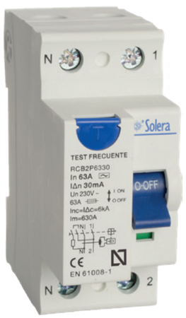 Image principale du produit Interrupteur Différentiel 2P 63A 300mA 2 modules 6kA Type AC