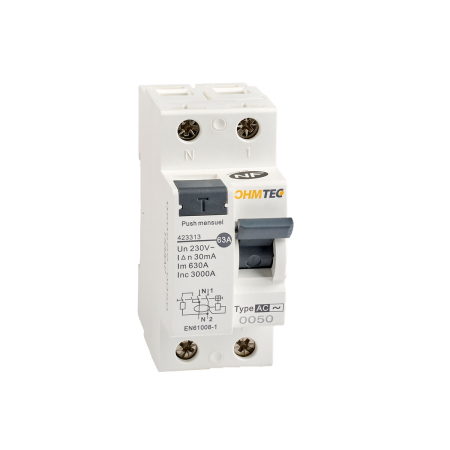 Image principale du produit Interrupteur différentiel 30 mA 1 P + N 63A type AC Ohmtec