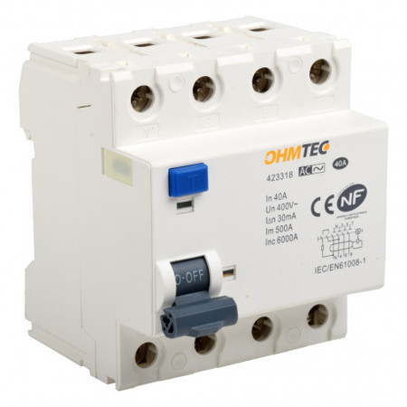 Image principale du produit Interrupteurs différentiels 30mA tétrapolaires 40A type AC Ohmtec