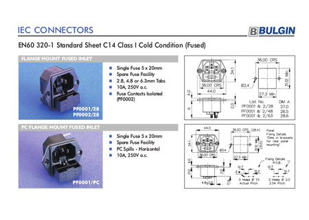 Image secondaire du produit Embase IEC mâle pour chassis avec porte fusible et trous de fixation