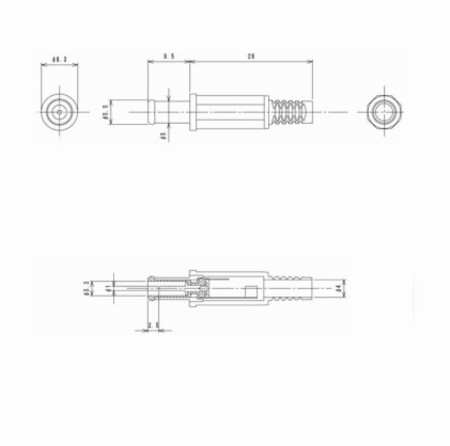 Image secondaire du produit Fiche jack alim mâle 12V DC 2A 5.5mm 3.3mm 1mm avec manchon