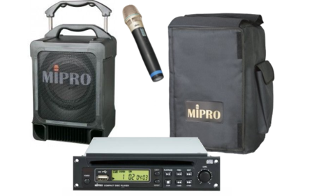 Image principale du produit MA707 PAD Pack Mipro - Enceinte autonome 100W lecteur CD MP3 USB Bluetooth 1 Micro HF et housse
