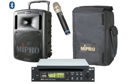 Image principale du produit Enceinte autonome MIPRO MA708 BCD Pack 190W lecteur CD MP3 USB Bluetooth 1 Micro HF et housse