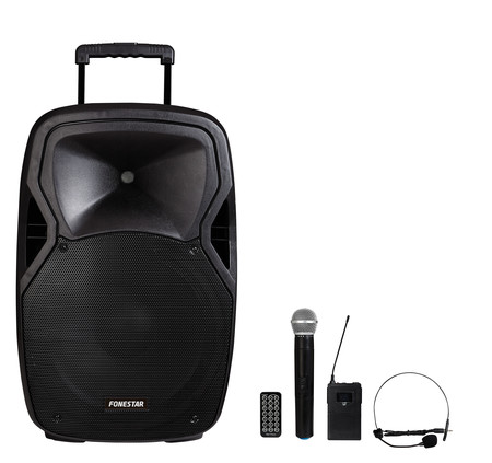 Image principale du produit Malibu 215P Fonestar - Enceinte autonome batterie lithium USB SD bluetooth 15 pouce avec 1 micro sans fil + un serre tête