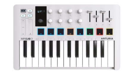 Image principale du produit MiniLab 3 Arturia - Clavier mini 25 touches 4 fader 8 rotatifs et 8 pads