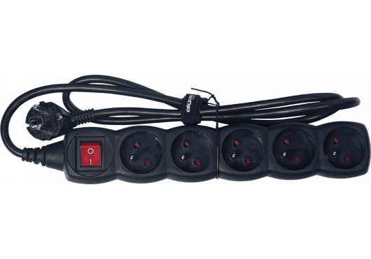 Image principale du produit Multiprise 5 prise 16A noire avec interrupteur
