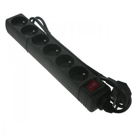 Image principale du produit Multiprise noire 6 prises 16A 1,5m rallonge 3x1,5mm2 et inter