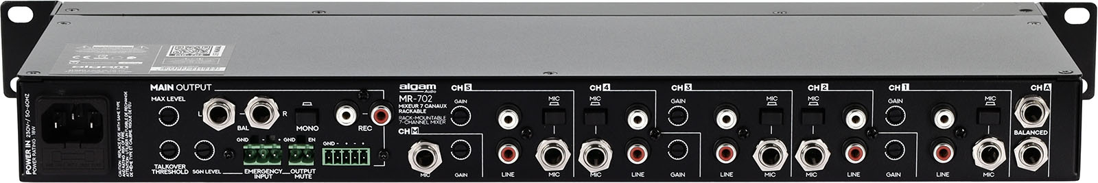 Image nº4 du produit MR-702 Algam Audio – Table de mixage rackable 7 entrées mic ligne et talk over