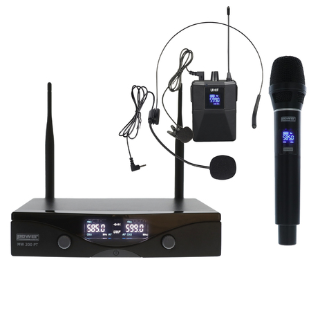 Image principale du produit MW 200 PT Power acoustics - Sysytème double micro HF 30mW 1 micro main et 1 serre tête