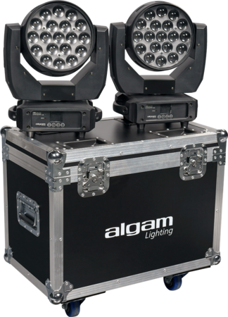 Image principale du produit MW1915Z  Flight DUO Algam lighting - Pack de 2 lyres Led Zoom 19X 15W en flightcase