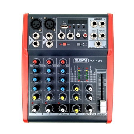 Image principale du produit Table de mixage GLEMM MXP04 4 cannaux EQ 3 bandes et lecteur USB/MP3