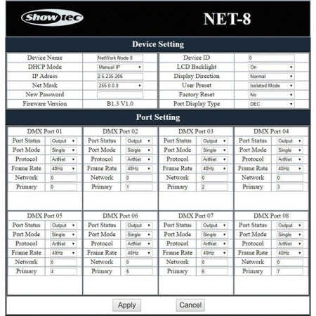 Image nº3 du produit NET-8/3 Showtec Node Artnet 8 univers 8 sorties XLR 3 points