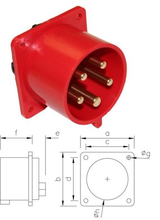 Image principale du produit Embase P17 male 16A tétrapolaire 5 broches IP44 Standard à vis