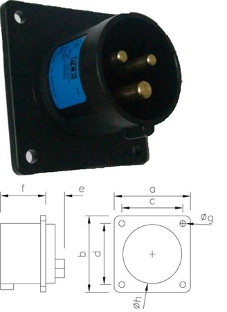 Image principale du produit embase P17 male 32A monophase 3 points 240V IP44 noire