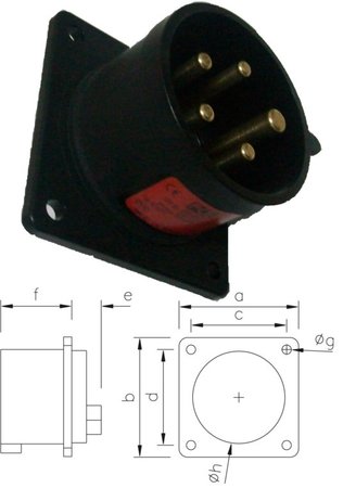 Image principale du produit Embase P17 male 32A Tétrapolaire 5 points IP44 noire montage sans vis