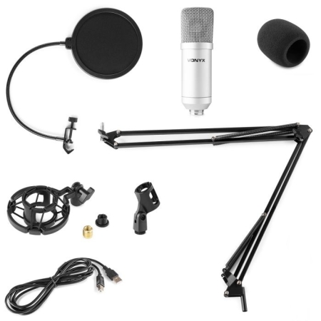 Image nº3 du produit CMS300S Vonyx - Micro USB Studio / Gaming gris argent avec support et filtre anti pop