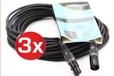 Image principale du produit Pack de 3 câbles DMX 3 broches 15m