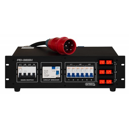 Image principale du produit PD-32SH/FRA-BEL Briteq, distributeur d'alimentation 32A avec sorties sur prise françaises, + Harting + Socapex.