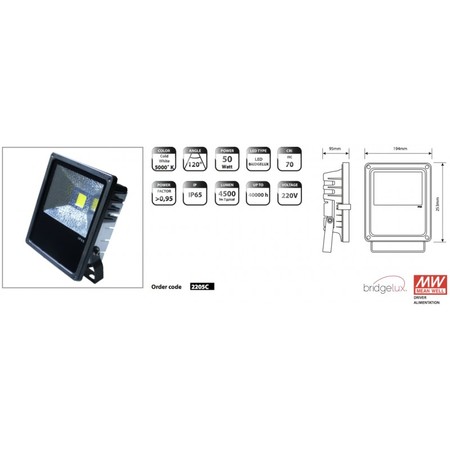 Image principale du produit Projecteur extérieur Ledux Led Electra 50W IP65 120°