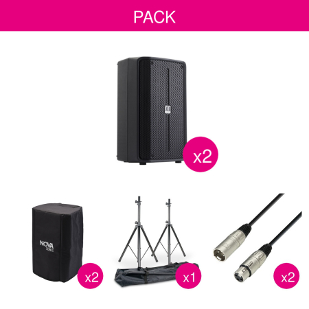 Image principale du produit Pack Enceintes Actives Bluetooth Nova 10A - 2x 200W + Housses + pieds + Câbles XLR 10m