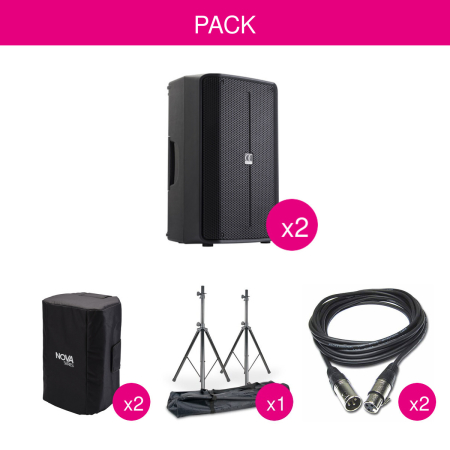 Image principale du produit Pack 2 enceintes Nova 12A + housses + pieds + câbles audio 10m