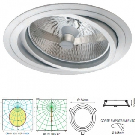 Image principale du produit Plafonnier aluminium spot encastré orientable alu pour AR111