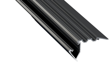 Image principale du produit Profilé pour nez de marche d'escalier type scala noir anodisé pour ruban led 2m