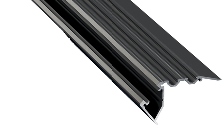 Image principale du produit Profilé pour nez de marche d'escalier type scala noir anodisé pour ruban led 2m
