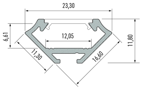 Image secondaire du produit Profilé aluminium d'angle TypeC 23x11 mm pour ruban de led largeur max 12mm barre de 2m