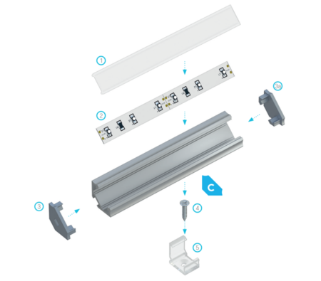 Image nº7 du produit Profilé aluminium d'angle TypeC blanc laqué 23x11 mm pour ruban de led largeur max 12mm barre de 2m