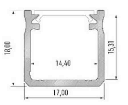 Image secondaire du produit Profilé de surface typeY 17X18mm pour ruban 14mm de largeur max aluminium brut 2m