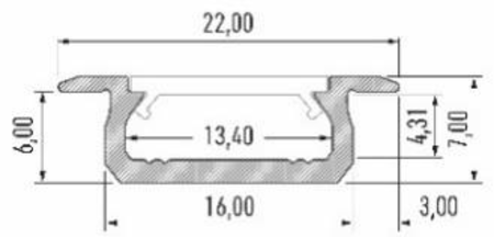 Image secondaire du produit Profilé aluminium TypeZ 22X7 pour ruban de led largeur max 13mm barre de 2m